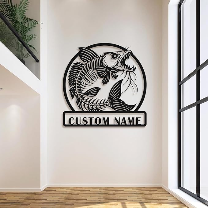 Personalized Catfish Metal Sign – Custom Name Fishing Wall Art – Iron Decoration for Cabins, Lake Houses, Man Caves, and Outdoor Spaces (Catfish-4) - Bloomnest