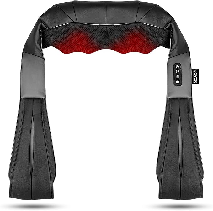 VOYOR-HEALTH Shiatsu Neck and Back Massager with Heat, Electric Deep Tissue 4D Kneading Massage for Shoulder, Back, Neck and Full Body Muscle Pain Relief, Home, Car, Office Use PJ100, Black