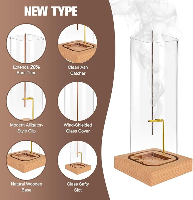 Incense Holder for Sticks, Insence-Stick Holder, Clean-Burning Design, Removable Ash Collection Glass, Top Burning Design Extends More Burn Time, Installation-Free, for Yoga, Home Decor - Bloomnest