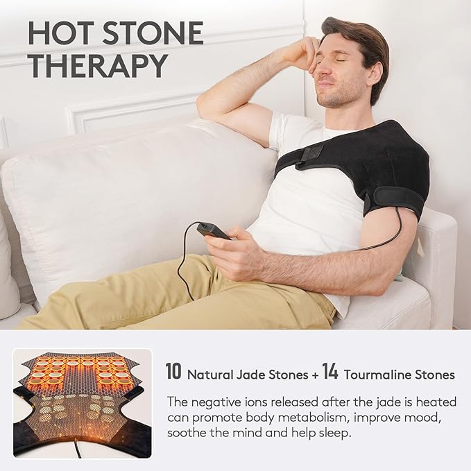 UTK Far Infrared Shoulder Heating Pad, Hot to 159℉, Gift for Men, Heating Pads for Rotator Cuff Pain Relief, 24 Timers, Auto-Off, 24 Natural Jade, 27-52" Adjustable Size Shoulder Wrap - Bloomnest