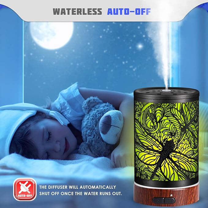 Essential Oils Diffuser,Aromatherapy Diffuser,Birthday for Women Mom Grandma,Metal Cool Mist Humidifier with 7 Colors Lights Waterless Auto Off Air Diffusers (Dragonfly) - Bloomnest