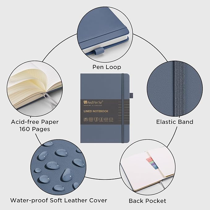 &And Per Se Lined Journal Notebook (3 Packs), 160 Pages 100GSM Thick Paper, A5 Hardcover College Ruled Journals for Writing, 5.7'' x 8'' (Brown, Blue & Black) - Bloomnest