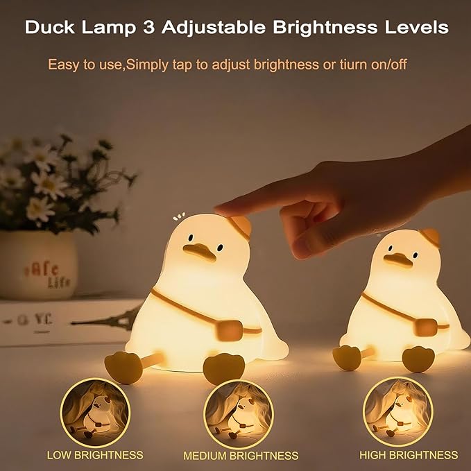 Duck Night Light for Kids 3 Levels Dimmable Silicone Animal Nursery Light,Adorable Rechargeable 30min Timmer Novelty Bedside Touch Lamp,Baby Nursery Kids Room Decor,Gifts for Girls boy - Bloomnest