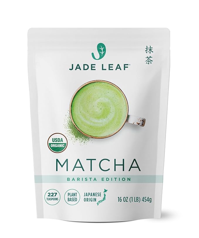 Jade Leaf Matcha Organic Premium Ceremonial Grade Matcha Green Tea Powder - Japanese - Culinary, Ingredient, Ceremonial Barista Teahouse, Latte, Collagen, 16 Ounce (Pack of 1), Ceremonial Barista - Bloomnest