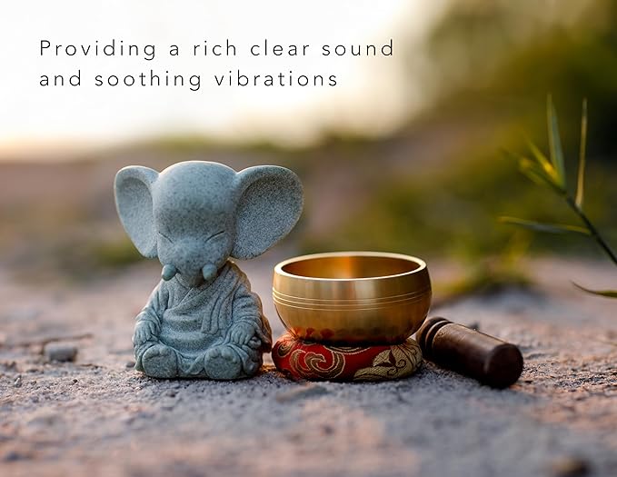 Tibetan Singing Bowl Set – Handcrafted Meditation Bowl from Nepal with Cushion, Wooden Striker & Elephant Figurine –Authentic Nepal Sound Meditation Bowl Small Chakra Sound Healing Gift Bloomnest