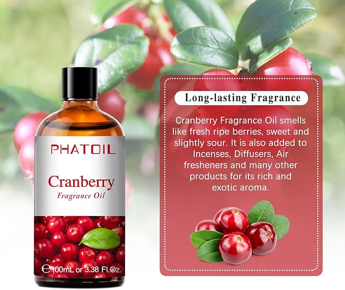 PHATOIL 3.38FL.OZ Cranberry Fragrance Oils for Aromatherapy, Essential Oils for Diffusers for Home, Perfect for Diffuser, Yoga, Skin Care, DIY Candle and Soap Making - 100ml - Bloomnest