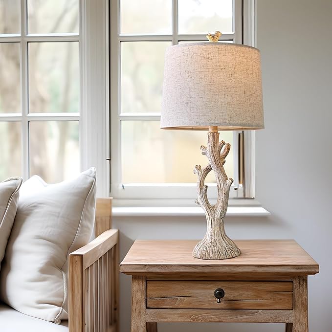 OYEARS Farmhouse Table Lamps Set of 2 for Living Room Bedroom Bedside Tree Lamp Nightstand End Table 25" Lamps Vintage Natural Style - Bloomnest