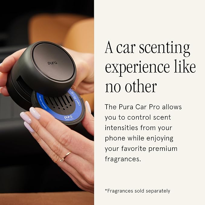 Pura Car Pro - Portable Smart Fragrance Diffusion - Rechargeable & Cordless Fragrance Diffusion for Car Rides - Portable Smart Car Diffuser - Automatic Start & Stop Accelerometer Detects Motion - Bloomnest