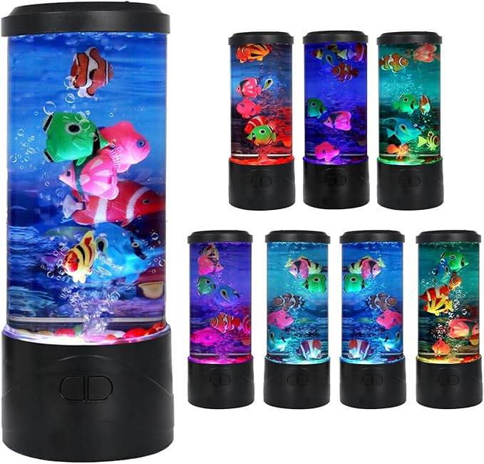 Toycol Bubble Fish Lamp – 7 Changing Colors LED Ocean Night Light, Lamp with 7 Fake Fish & USB Powered, Ideal Decor for Home and Office & Excellent Gift for Kids and Adults - Bloomnest