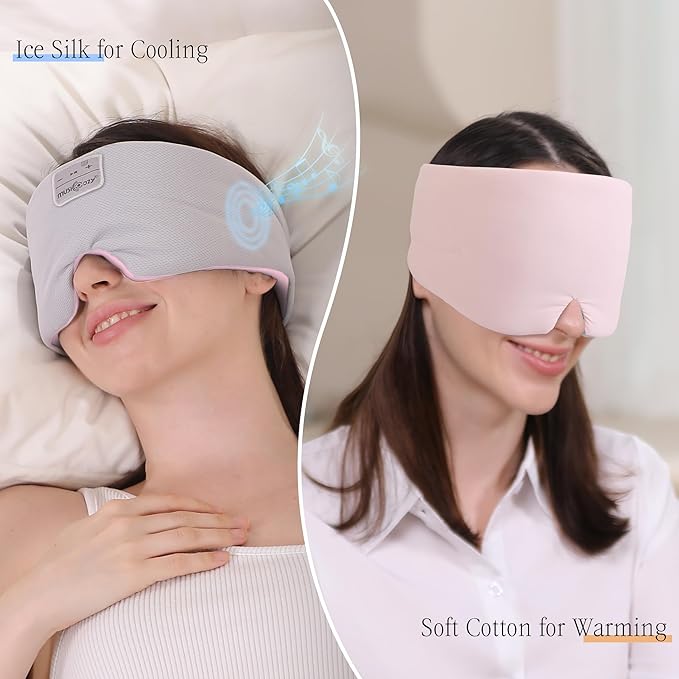 MUSICOZY Ice Silk Sleep Headphones with Bluetooth Mask, Eye Mask for Sleeping in Total Darkness, 5.4 Bluetooth Sleep Mask Sleep Headphones, Soft, Gifts for Men Women (Pink) - Bloomnest