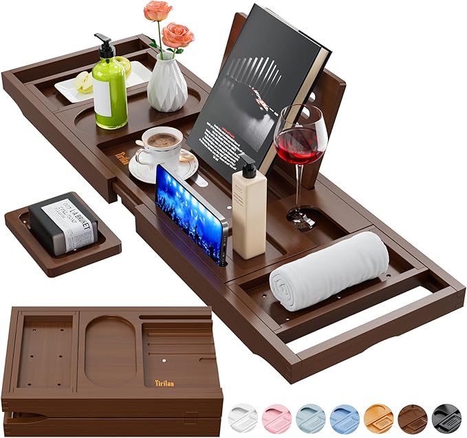 Yirilan Bathtub Trays for Tub,Bath Tray, Foldable Bathtub Caddy,Brown - Bloomnest