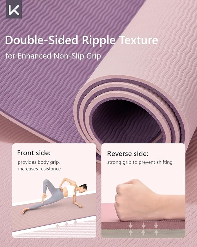 KEEP Yoga Mat Non Slip, Hot Yoga Mat for Women, 72"x24" Double-Color Exercise mat for Home Workout, Premium TPE 7mm Thickened Lightweight Workout Mat for Pilates and Fitness - Bloomnest