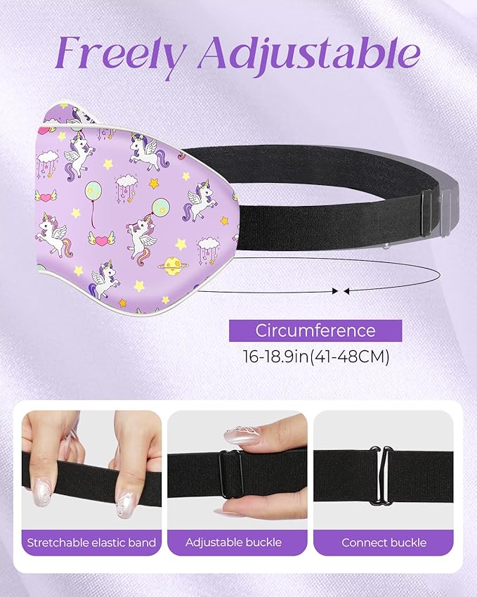 Sleep Mask for Kids - Cute Kawaii Cartoon Silk Sleeping Mask with Adjustable Strap Soft Smooth Light Eye Mask for Sleeping Silk Kids Eye Cover for Boys Girls Teens, VT Balloon Unicorn - Bloomnest