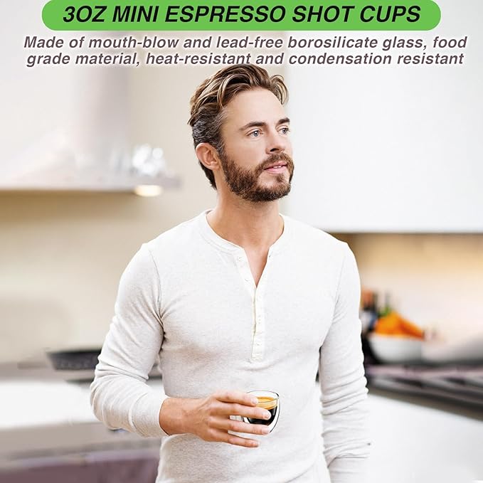 Espresso Cups Set of 4, 3 OZ Expresso Shots Glass Cup, Double Walled Glass Coffee Mugs, Espresso Machine Accessories,Insulated Clear Espresso Shot Glasses Cups,Water Won't Enter Between Double Walls - Bloomnest