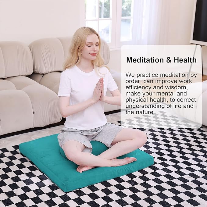 Velvet Zabuton Meditation Mat,31 * 31 inches, Yoga Meditation Cushion Floor (Green)