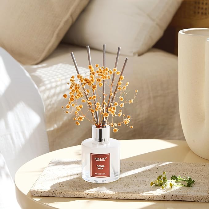 Airkeep Reed Diffuser Set,3.38 fl oz (100 ml) - Flower Shop Oil Diffusers with 8 Reed Sticks, Home Fragrance Reed Diffuser for Bathroom Shelf Decor - Bloomnest