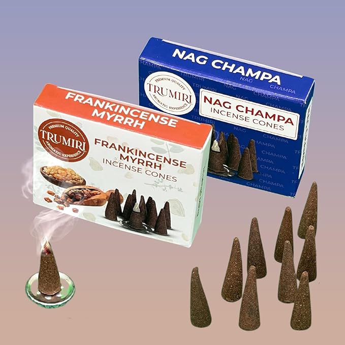 TRUMIRI Incense Cones - Combo Pack of 20 Cone Incense - Nag Champa & Frankincense Myrrh TRUMIRI