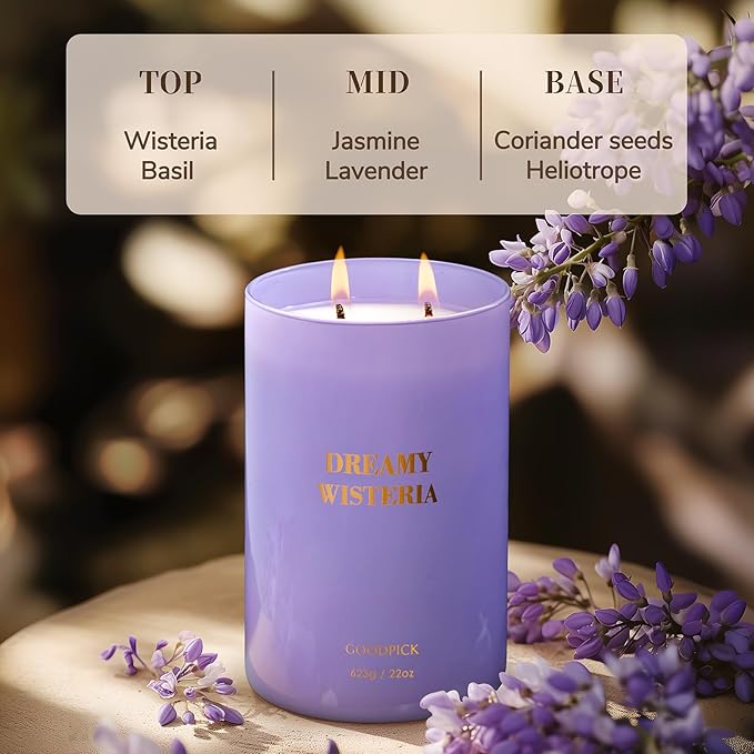 Goodpick Scented Candles, Wisteria Lavender Gifts for Women, Soy Candles for Home Scented, 22oz Long-Lasting Highly Scented - Bloomnest