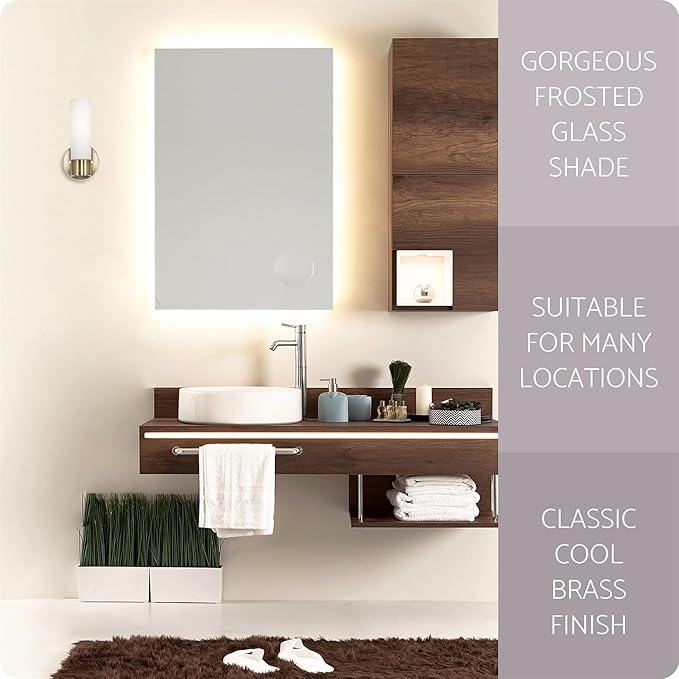 Kira Home Sol 10" Modern Wall Sconce with Frosted Glass Shade, for Bathroom/Vanity, Cool Brass Finish, 2-Pack - Bloomnest