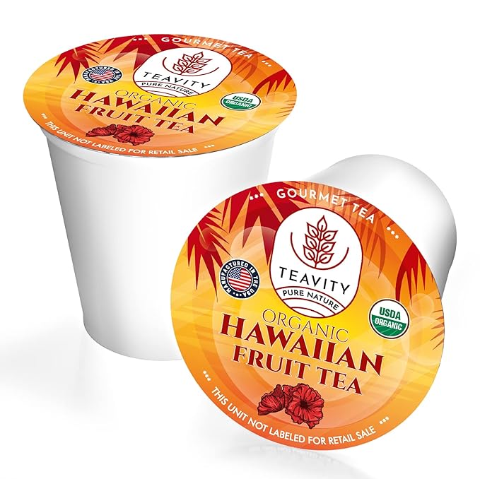 Organic Hibiscus Sabdariffa Tea Pods with Peach, Mango, & Passionfruit - Naturally Decaf Tea - Hawaiian Fruit Tea by Teavity (24 Tea Pods) - Bloomnest