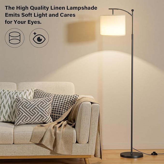 60" Floor Lamps with Remote Control & Bulb, Colors Temperature & Brightness Adjustable, White Shade & Black Pole - Bloomnest