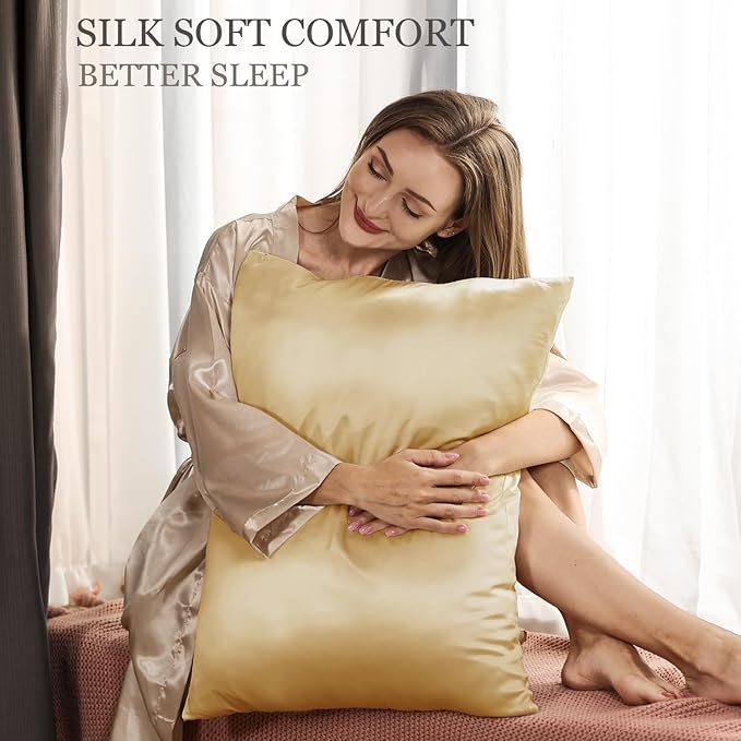 Adubor 100% Silk Pillowcase - Mulberry Silk Pillow Cases, 23 Momme 6A Grade Fibers, Silk Pillow Case for Hair and Skin Health, with Hidden Zipper (King 20''×36'', Gold, 1PC) - Bloomnest