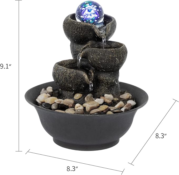 Ferrisland Tabletop Waterfall Fountain - 3-Step Modern Water Fountain with LED Light for Office Desktop Decor - Bloomnest