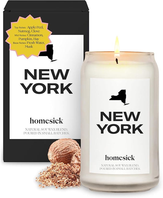 Homesick Scented Candles for Home (New York) - 13.75 oz Long-Lasting Soy Wax Jar Candle for Women & Men for All Occasions, 60-80 Hours Burn Time - Notes of Nutmeg, Cinnamon & Clove - Bloomnest