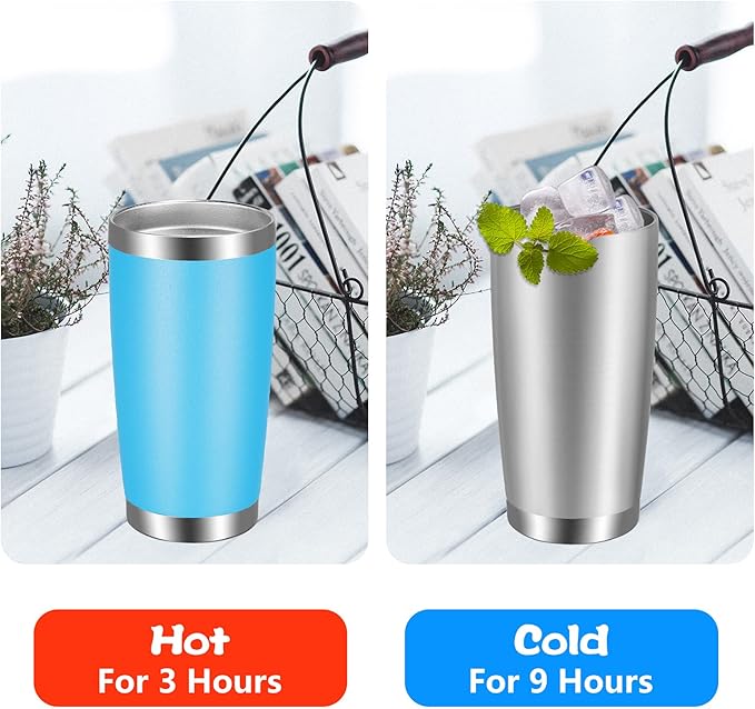 VEGOND 20oz Tumbler with Lid and Straw Stainless Steel Tumbler Cup Bulk Vacuum Insulated Double Wall Travel Coffee Mug Powder Coated Coffee Cup(Sky Blue 12 Pack - Bloomnest
