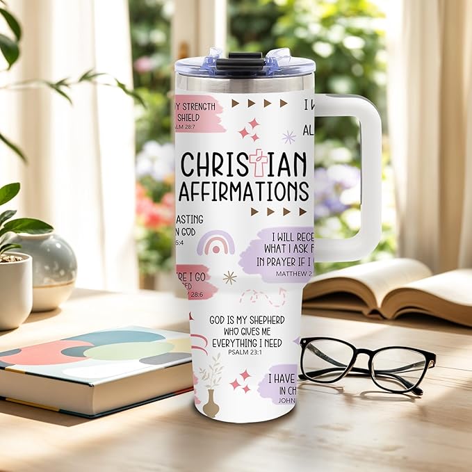 DUUV Christian Gifts for Women, Inspirational Religious Gifts for Mom Wife Sister, 40 Oz Christian Daily Affirmations Tumbler 1PCS, Faith Jesus God Bible Verse Gift for Birthday Christmas Thanksgiving - Bloomnest