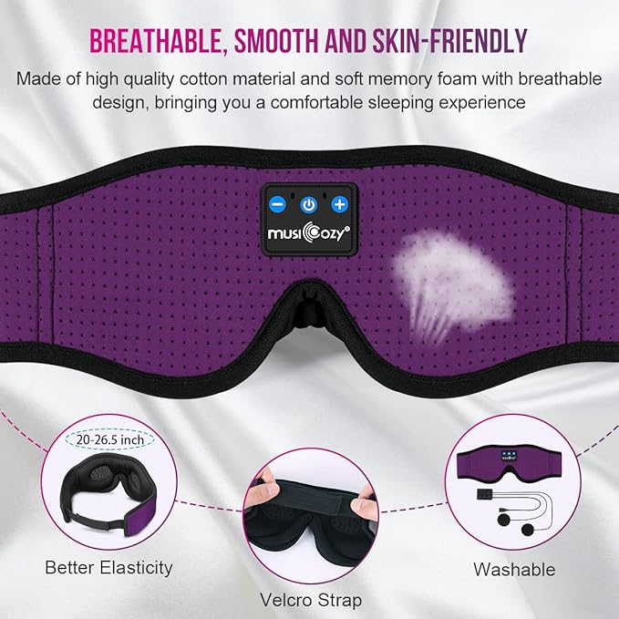 MUSICOZY 3D Bluetooth 5.4 Sleep Headphones, Breathable Wireless Music Eye Mask, Sleeping Headphones with Headband for Side Sleepers, Women, Men, Air Travel, Unique Tech Gifts - Bloomnest