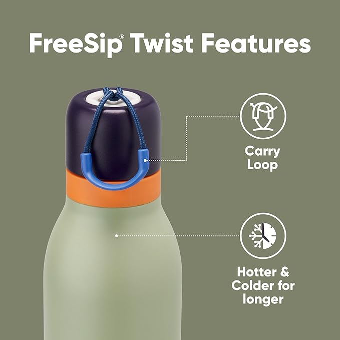 Owala FreeSip Twist Insulated Stainless Steel Water Bottle with Straw for Sports and Travel, BPA-Free, 18-oz, Blue/Green (Camo Cool) Owala
