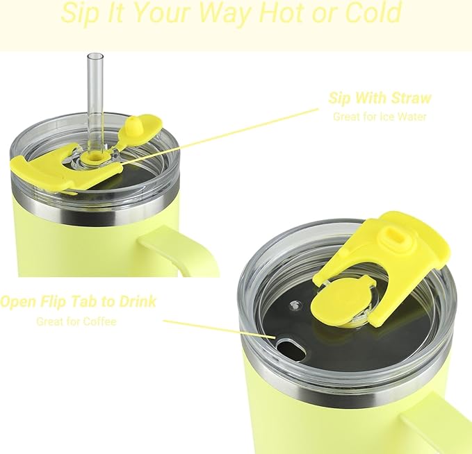 Drinco 40oz 30 oz Tumbler with Handle, Straw Lid, Insulated Stainless Steel Travel Mug Water Bottle Ice Coffee Cup For Cold and Hot, BigSur (40oz Lemon)