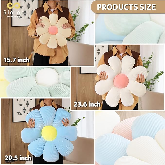 Sioloc Flower Pillow,Shaped Throw Pillow Butt Cushion Floor Pillow,Seating Cushion,Cute Room Decor & Plush Pillow for Bedroom Sofa Chair(Beige,15.7'')