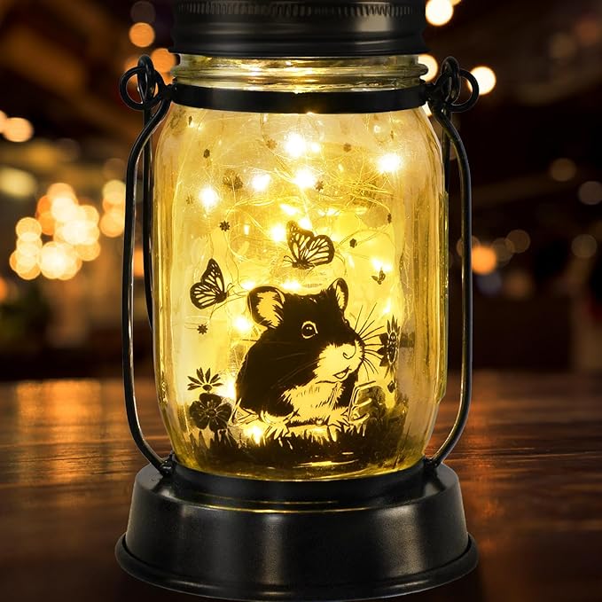 kyoryuger Hamster Gifts for Women/Men Hamster Solar Lanterns Mom Birthday Present Lantern Pet Loss Pet Memorial Lights Solar Garden Decoration Outside for Yard, Patio,Backyard,Porch Torche - Bloomnest