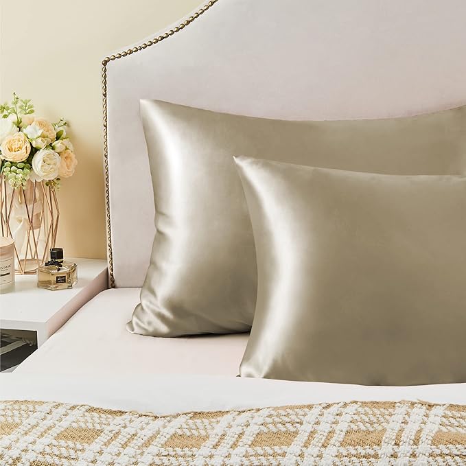 BEDELITE Satin Pillowcase for Hair and Skin, Super Soft Similar to Silk Pillow Cases 4 Pack with Envelope Closure, Cooling Pillowcases for Women Men (20"x26" Standard Size, Taupe) - Bloomnest