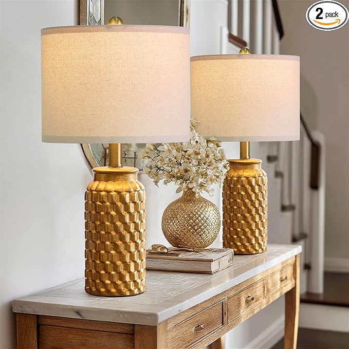20.5" Gold Modern Ceramic Bedside Lamp Set of 2 for Bedroom Decor Farmhouse Table Lamp for Living Room Office Dorm - Bloomnest