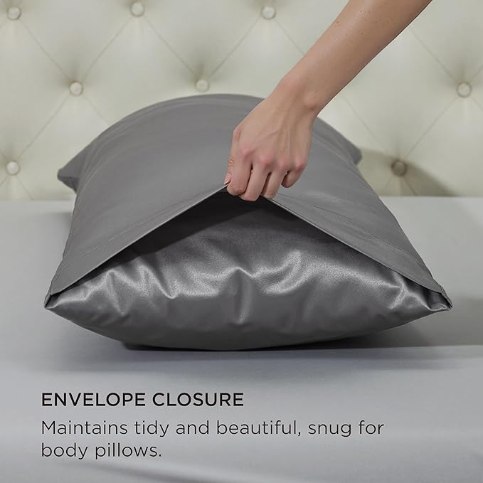 Bedsure Body Pillow Cover 20x54 Inches - Dark Grey Satin Similar to Silk Pillowcase for Hair and Skin, Cooling and Silky Long Body Pillow Case Cover with Envelope Closure, Gifts for Women Men - Bloomnest