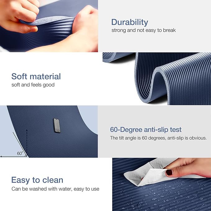 Yoga Mat Non Slip NBR Thick Yoga Mat, 72"L x 32"/24"W x 0.6"/0.4"TH (185cm x 80cm/61cm x 15mm/10mm), Anti-Tear Exercise Mat with Carrying Strap and Bag, Workout Mats for Yoga, Pilates, Floor Exercises - Bloomnest