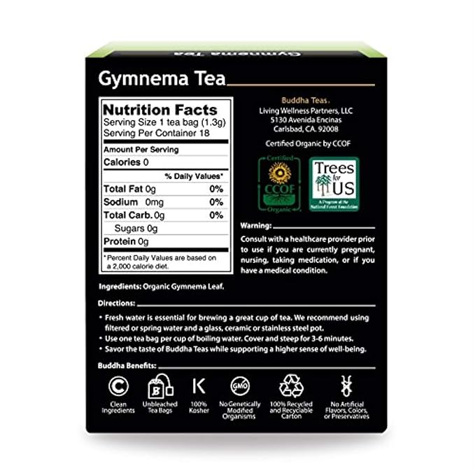 Organic Gymnema Sylvestre Leaf Tea - Kosher, Caffeine Free, GMO-Free - 18 Bleach Free Tea Bags - Bloomnest