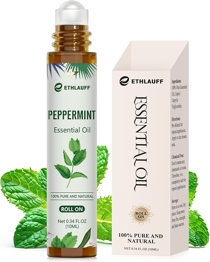 Peppermint Essential Oil Roll On, Natural & Prediluted Oil Blend Roller with Fresh Minty Aroma - Aromatherapy & Headache Relief - Bloomnest