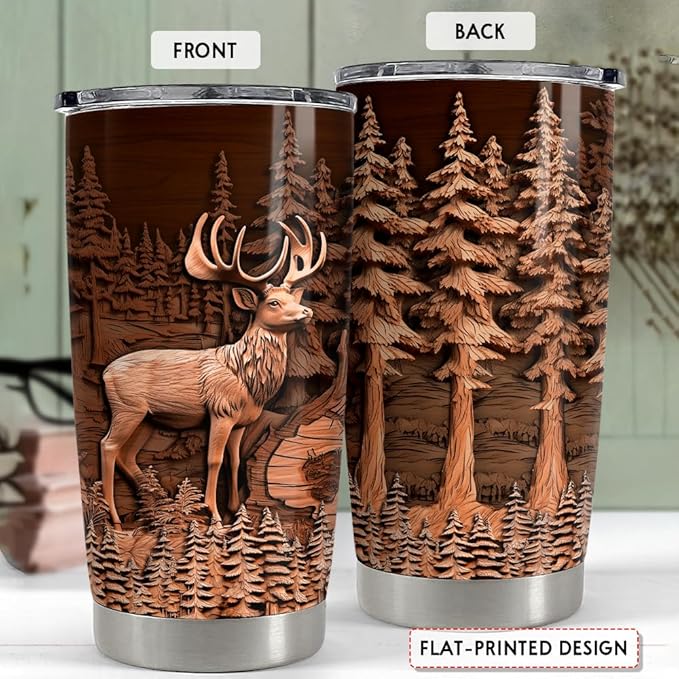 SANDJEST Deer Tumbler 20oz Stainless Steel Insulated Tumblers Coffee Travel Mug Cup Deer Gifts for Men Gift for Birthday Christmas - Bloomnest