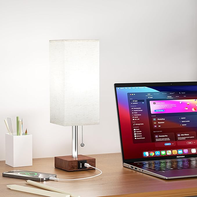aooshine Red Brown Small Table Lamp for Bedroom - 3 Color Temperature 3000K 5000K 4000K Bedside Lamp, Pull Chain Control, USB A and C Ports, Pure Gold Color Base, Bulb Included - Bloomnest