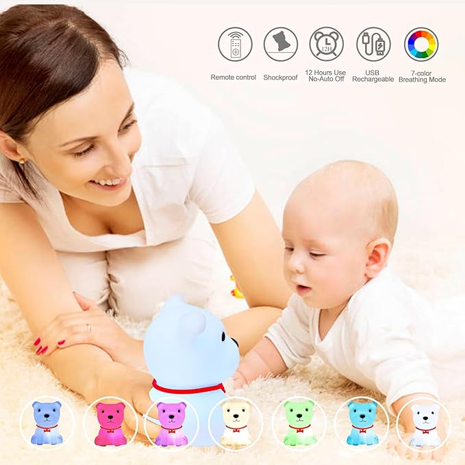 Tremdwoto Dog Night Light for Kids,Cute Colorful Night Light with Remote Baby Girl Squishy Night Lights Lamp Puppy Light Dimmable Nursery Lamp Nightlight Gift for Boys and Girls Kawaii Bedroom Decor - Bloomnest