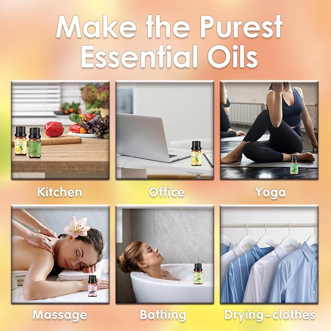 Pure Essential Oil Set - Top 6 Aromatherapy Oils Set, Essential Oils for Diffusers for Home - Peppermint, Lavender, Eucalyptus, Lemongrass, Rosemary, Lemon - 10ml x 6 - Bloomnest