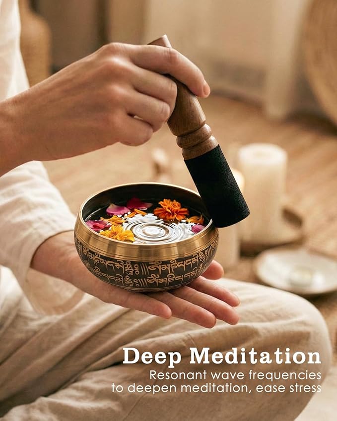 Tibetan Singing Bowls – Hand-Hammered in Nepal, Authentic Meditation Sound Bowls for Yoga, Chakra Healing, Mindfulness & Spiritual Self-Care Gifts for Women HIhealer