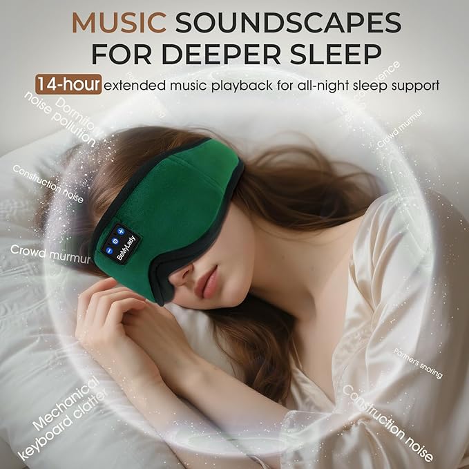 Sleep mask Headphones,100% Blackout 3D Zero Eye Pressure Bluetooth Sleep mask Breathable Eye mask with Bluetooth Headphones Sleep Headphones for Side Sleepers 14H Playtime&Bluetooth 5.4 Green - Bloomnest