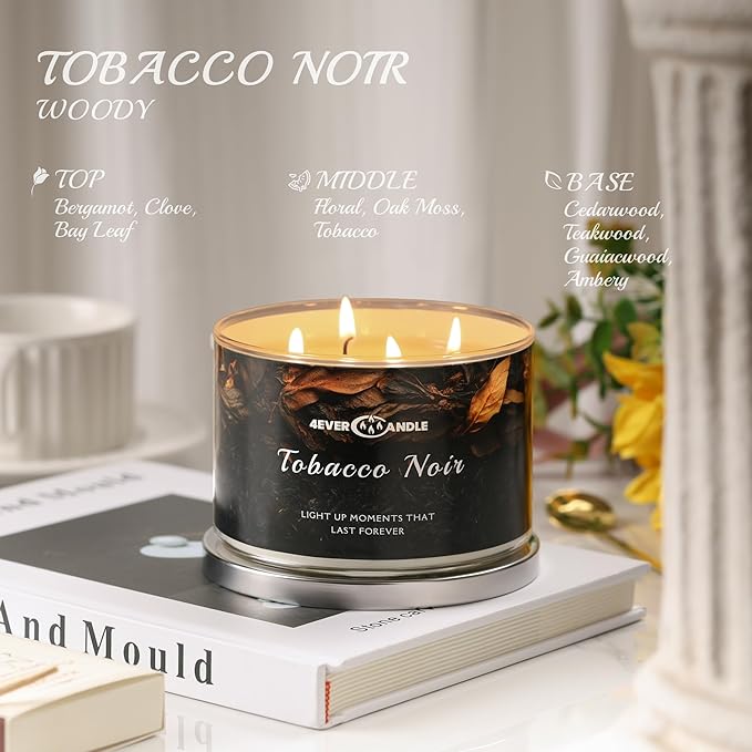 Over 50 Hours Jar Candle - 4-Wick Long-Lasting Scented Candles, 18oz Natural Soy Wax Candle for Home, Candle Gifts for Women & Men, Tobacco Noir - Bloomnest