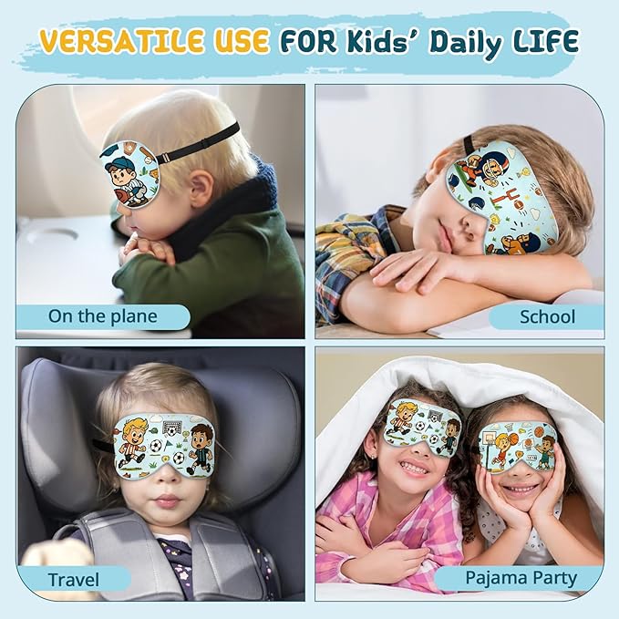 Kids Sleep Mask – 100% Mulberry Silk Eye Mask with Adjustable Strap, Soft Light Blocking Sleeping Mask for Children, Cute Printed Eye Cover for Boys Girls Ages 5-15 (Baseball Style) - Bloomnest