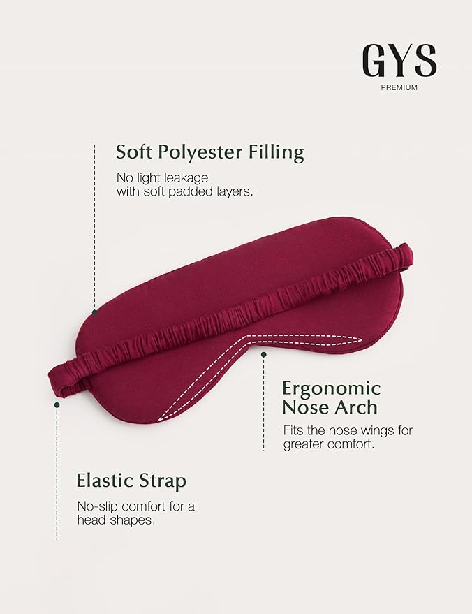 GYS Premium Bamboo Viscose Sleep Mask with Elastic Strap Block Light Eye Mask for Sleeping and Traveling, Wine Red, One Size - Bloomnest